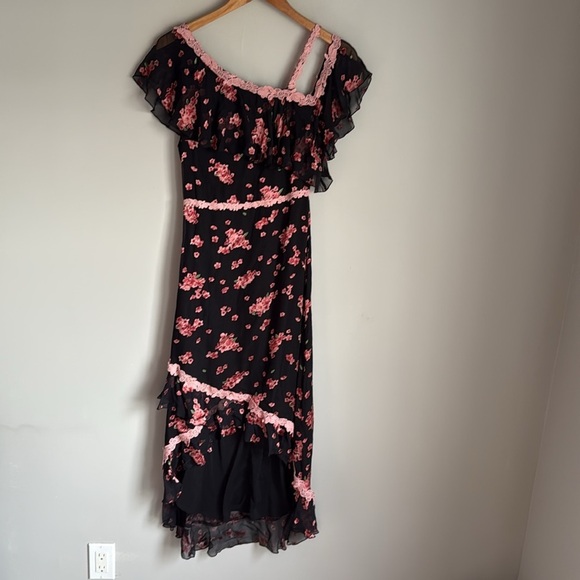 ALICE & OLIVIA Caydon Floral-pattern Silk-chiffon Cluster Flower Pink Dress 4 - Picture 5 of 12